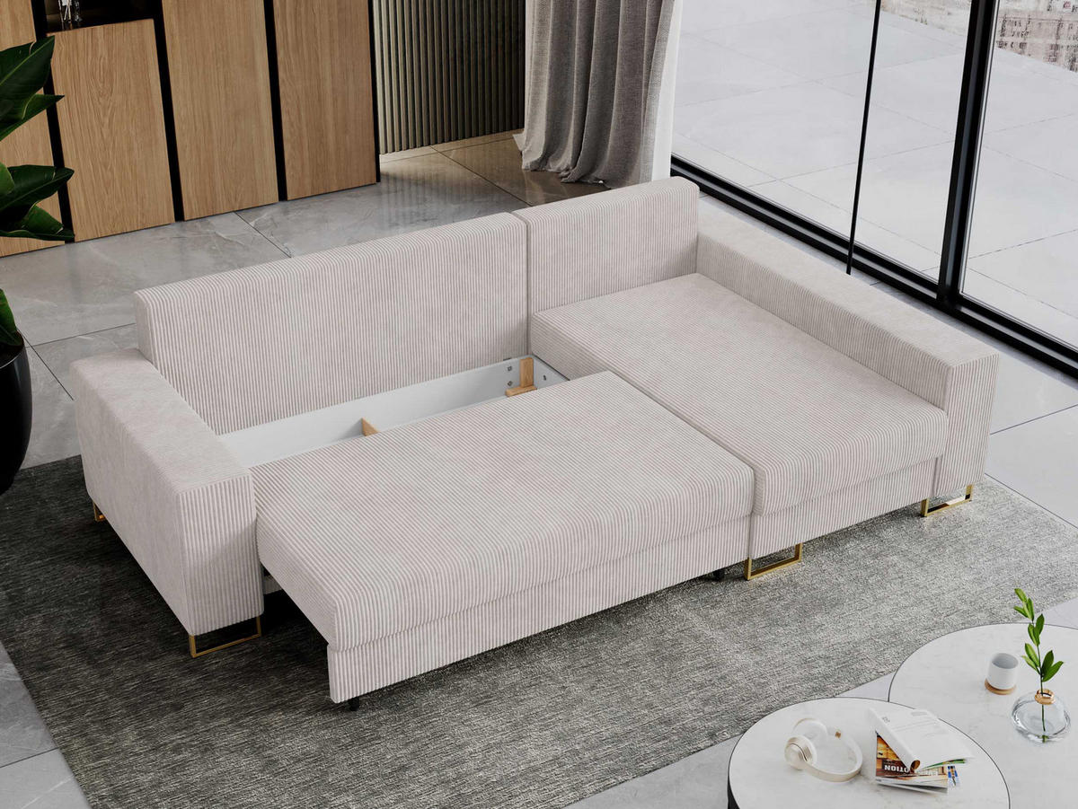 ECKSOFA Dorian Cord Weiß - Goldfarben/Weiß, Textil/Metall (242/138cm) - MKS