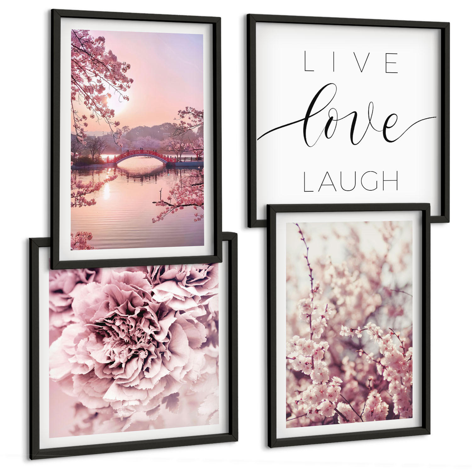 BILDER SET 4er Set - 50x50 cm & 40x60 cm Schwarzer Rahmen - Blumenbrücke – Lebensinspiration - Schwarz, Kunststoff (50/50cm) - TULUP