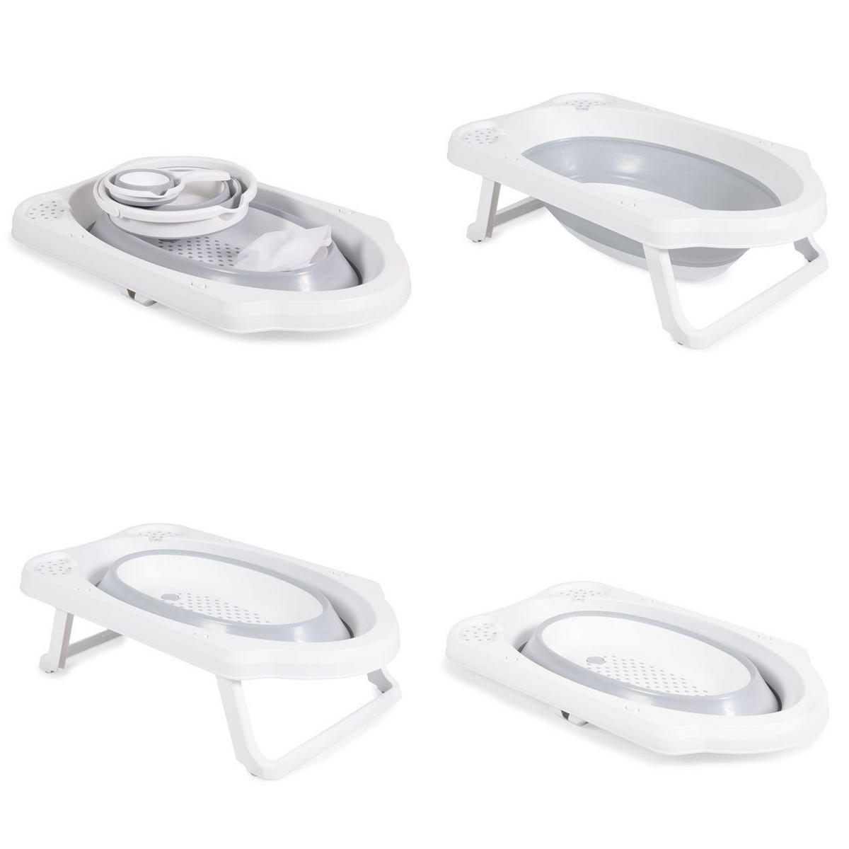 BABYBADEWANNE Set Hawaii grau 4-teilig faltbar Wasserablauf Ablagefächer Netz - Grau, Kunststoff (48/80cm) - Cangaroo