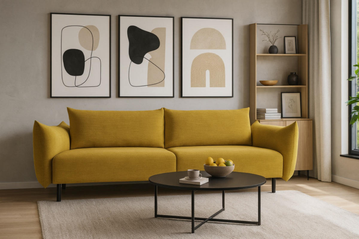 SOFA 3-SITZER Gelb ADA Mit Schlaffunktion Und Bettkasten Chenille - Gelb, Textil (240/90/108cm) - Sepro Meble