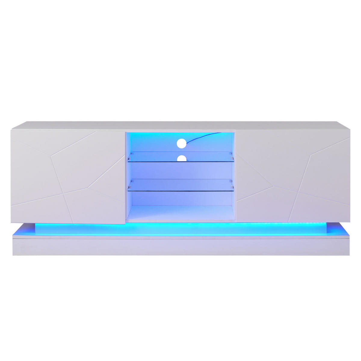 TV-STÄNDER 160/38,5/60 cm weiß Spanplatte mit verstellbarer Glasablage und Silent Hinges - Weiß, Holzwerkstoff (160/60/38.5cm) - OKWISH