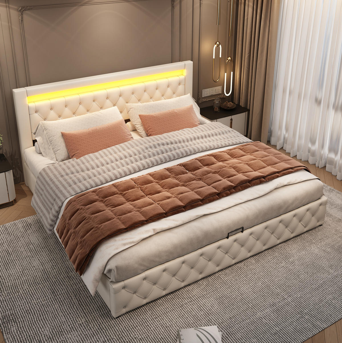 POLSTERBETT mit Bettkasten und LED 180x200 cm PU Weiß - Weiß, Metall (180/200cm) - Meubliv