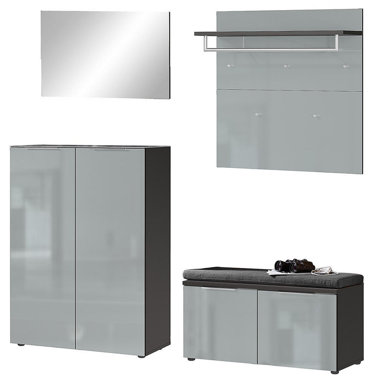 GARDEROBEN-SET 4-TLG. Geneva-01 - Grau, Holzwerkstoff (200/200/40cm) - Lomado