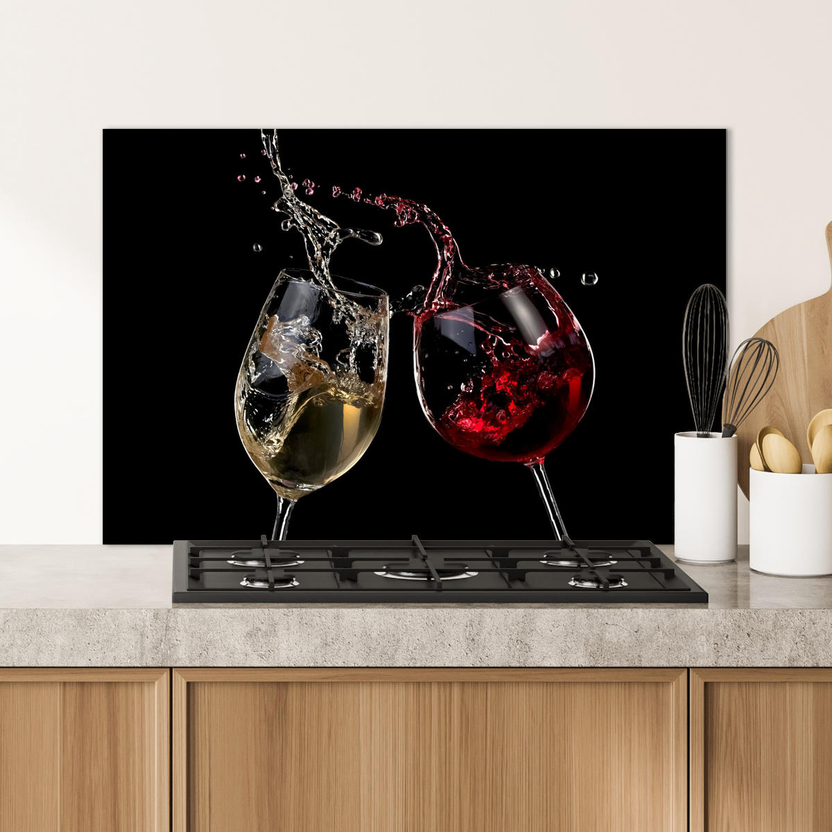 SPRITZSCHUTZ KÜCHE Rotwein - Weißwein - Glas - Schwarz 80x55 cm - Weinrot, Metall (80/0.3/55cm) - MuchoWow