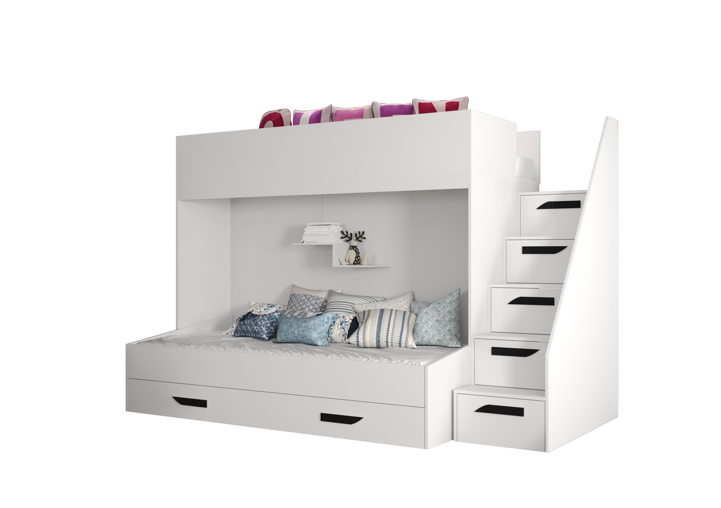 Abiks Möbel Etagenbett Weiß, Weiß, Schwarz 90x200 cm
