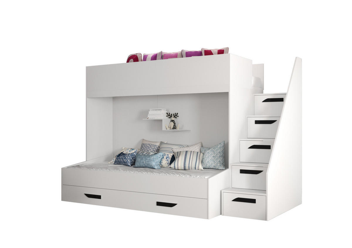 ETAGENBETT 90/200 cm - Schwarz/Weiß, Holz (90/200cm) - Abiks Möbel