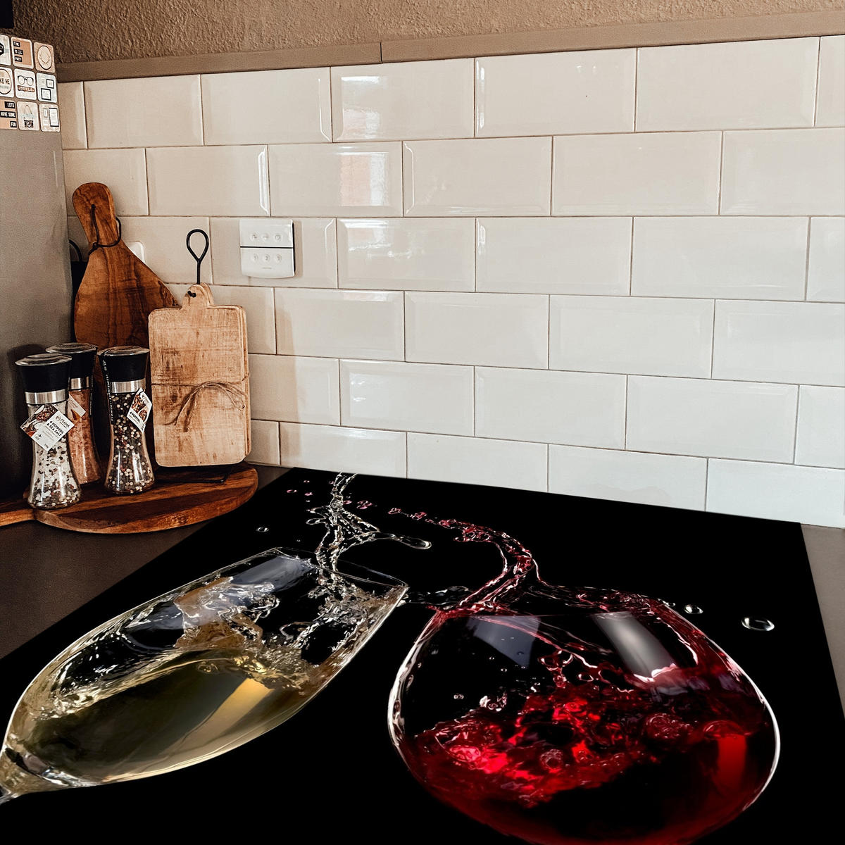 HERDABDECKPLATTE Rotwein - Weißwein - Glas - Schwarz 78x78 cm - Weinrot, Kunststoff (78/78/0.2cm) - MuchoWow