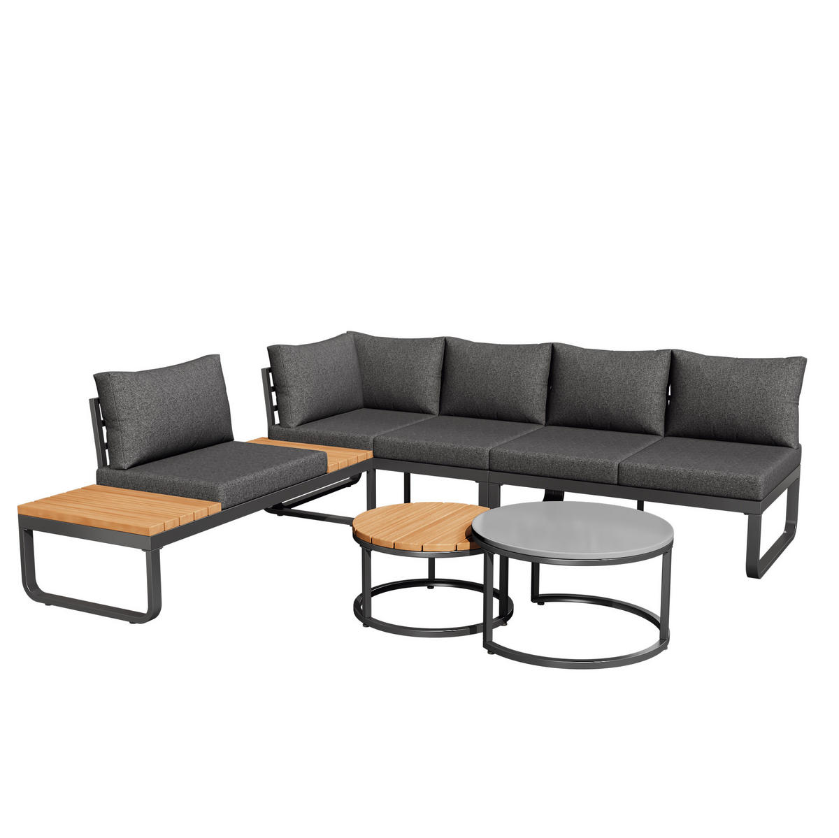 GARTENMÖBEL-SET 5-tlg. mit 2 Tischen Eisen Grey - Grau, Metall - Beauniv