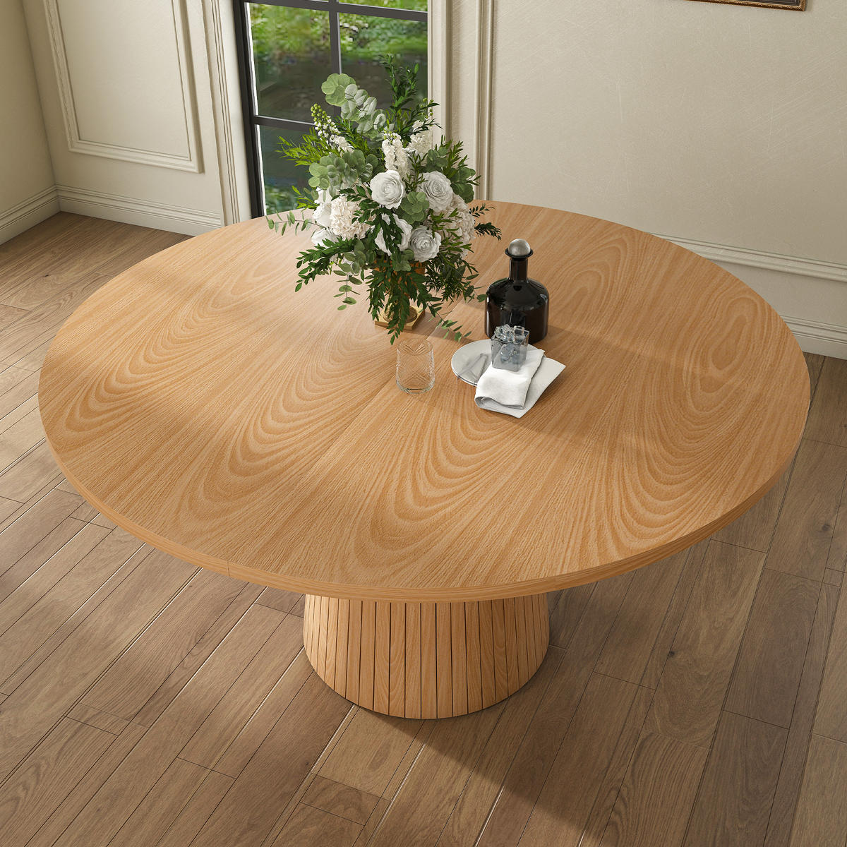 ESSTISCH 110/110/75 cm in Eichenoptik mit MDF-Tischplatte und Säulenfuß - Naturfarben, Holzwerkstoff (110/110/75cm) - CHICFURN