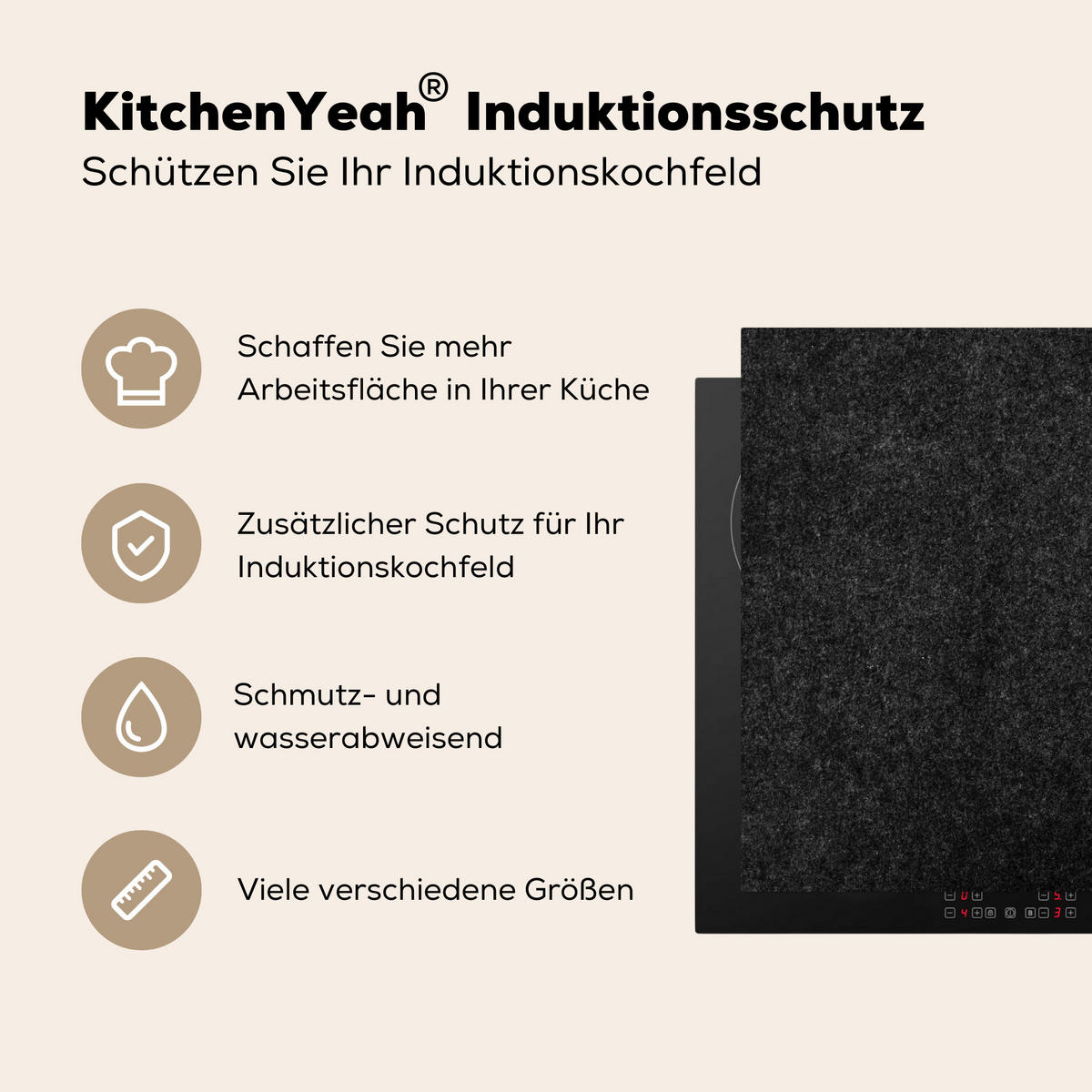 HERDABDECKPLATTE Granit - Schwarz - Granitstruktur - Dunkel Herdabdeckung Induktionsfeld 65x52 cm - Schwarz, Kunststoff (65/52/0.2cm) - MuchoWow