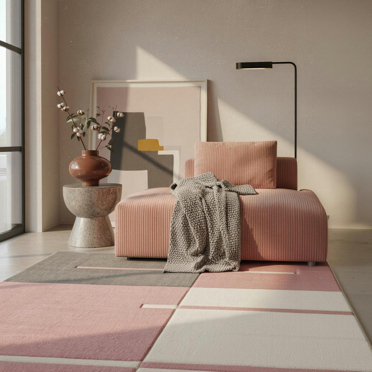 KURZFLORTEPPICH LATEMAR, kariert, Rosa, 160 x 230 cm - Rosa, Textil (230/160cm) - KADIMA DESIGN