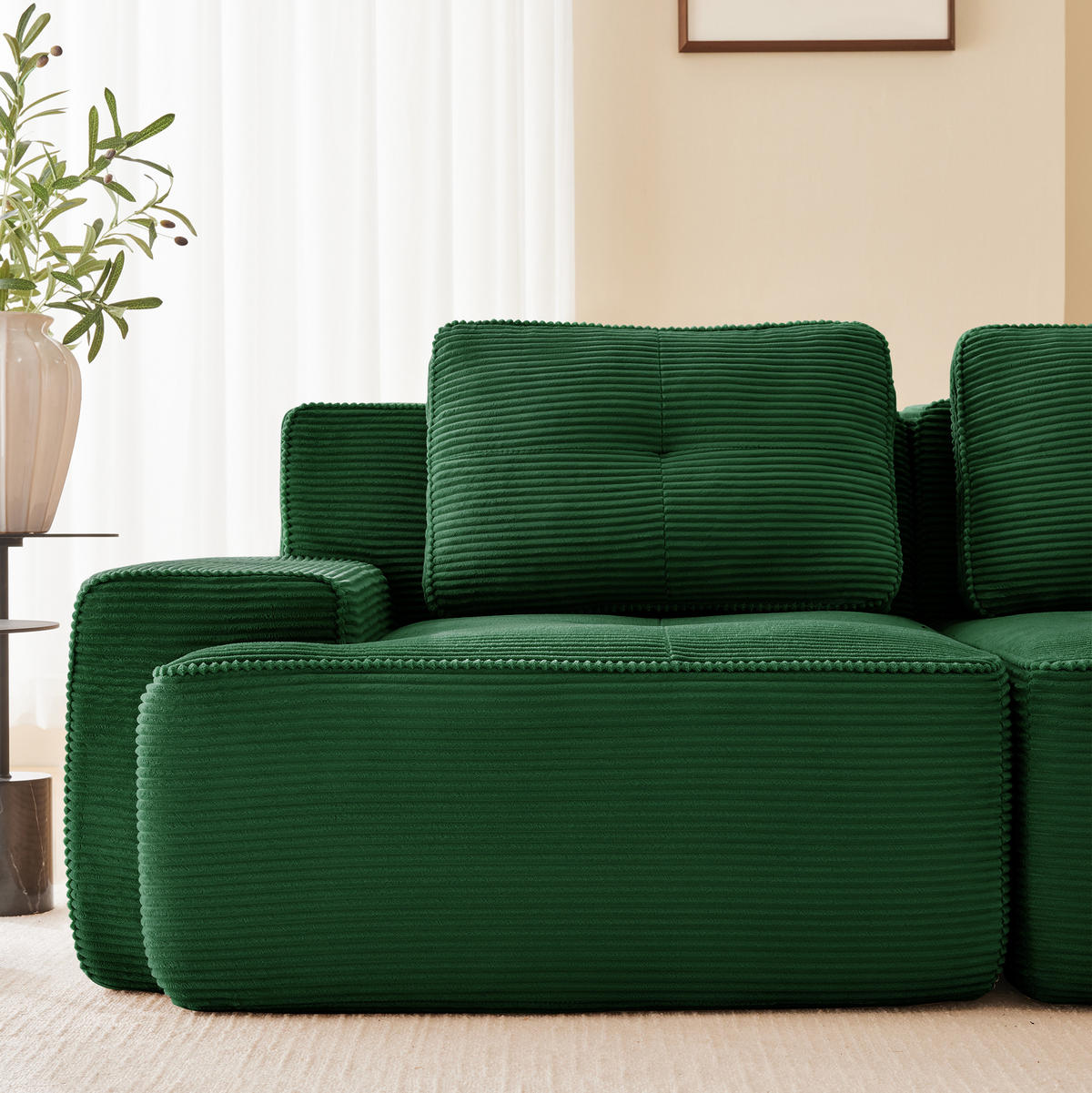 ECKSOFA 293/177/69 cm grün aus Cord mit Tiefsitz, ottomanenfähig und montagefrei - Grün, Textil (177/293cm) - OKWISH