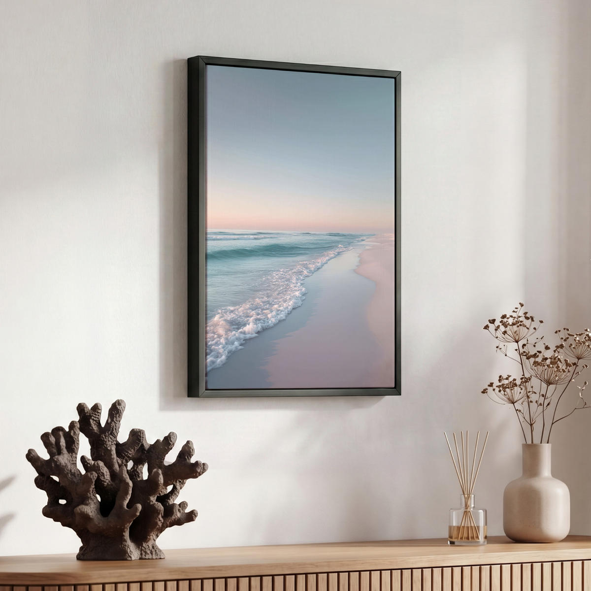 LEINWAND Bilder mit Rahmen - Küstenlinie - Pastell - Wasser - 30x40 - Pastellblau, Textil (30/40cm) - MuchoWow