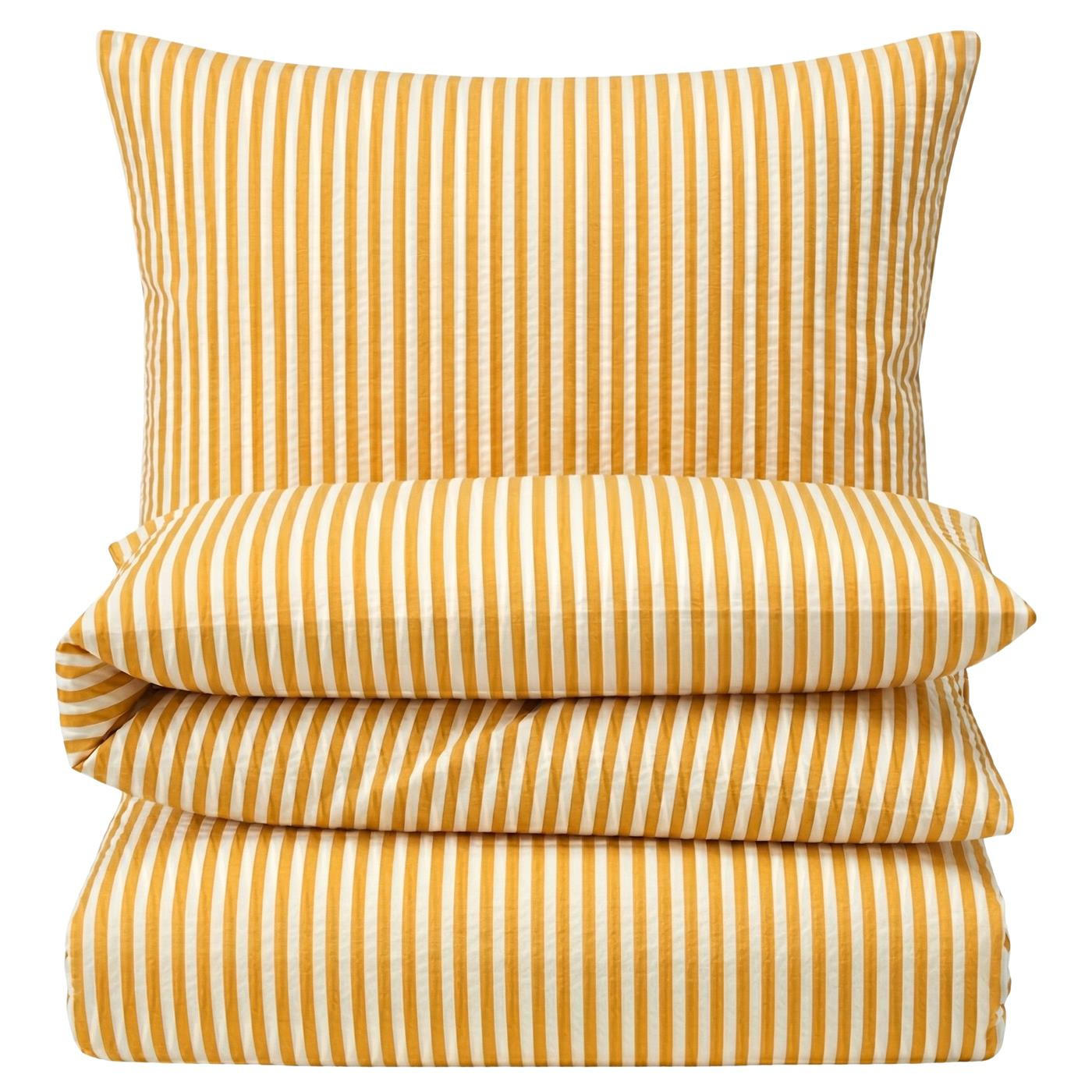 SEERSUCKER-BETTWÄSCHE 155x220 gestreift Sommer Bettbezug Bügelfrei aus 100% Baumwolle, Bettbezüge Streifen Muster Gelb - Gelb, Textil (155/220cm) - Carpe Sonno