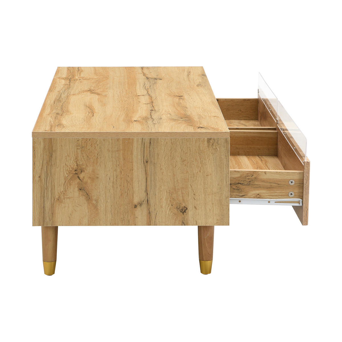 COUCHTISCH 110/50/40 cm mit 7-farbiger LED-Beleuchtung und 2 Schubladen - Naturfarben, Holzwerkstoff (110/50/40cm) - OKWISH