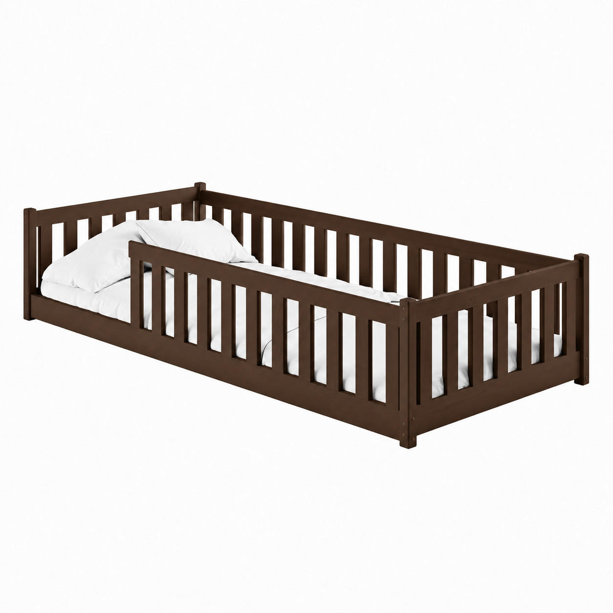 BODENBETT 80x180 cm in Zartbitterschokolade mit Matratze - Dunkelbraun, Holz (80/180cm) - Kids Collective