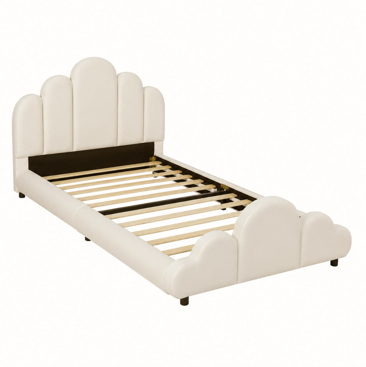 KINDERBETT 90x200 cm in Beige mit Samtbezug und abgerundetem Wolken-Design - Beige, Textil (90/200cm) - IVMEU