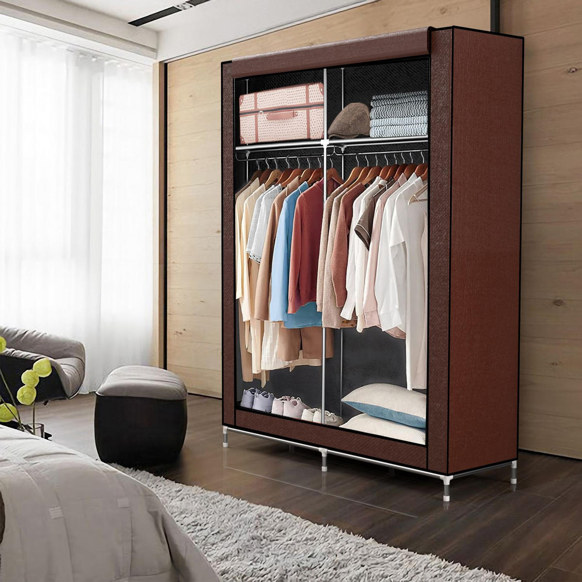 FALTSCHRANK - Braun, Textil (45/170/108cm) - Intirilife