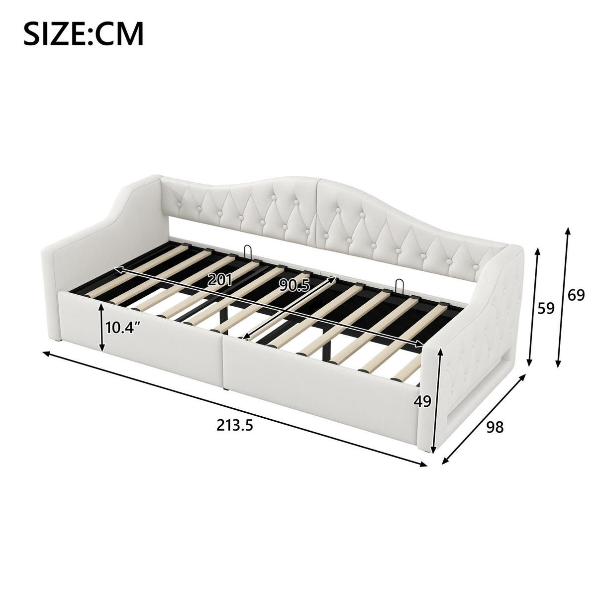 POLSTERBETT aus MDF und Sperrholz 90x200 cm Beige mit LED-Beleuchtung, Stauraum und Leinenpolsterung - Beige, Holzwerkstoff (90/200cm) - Modfu