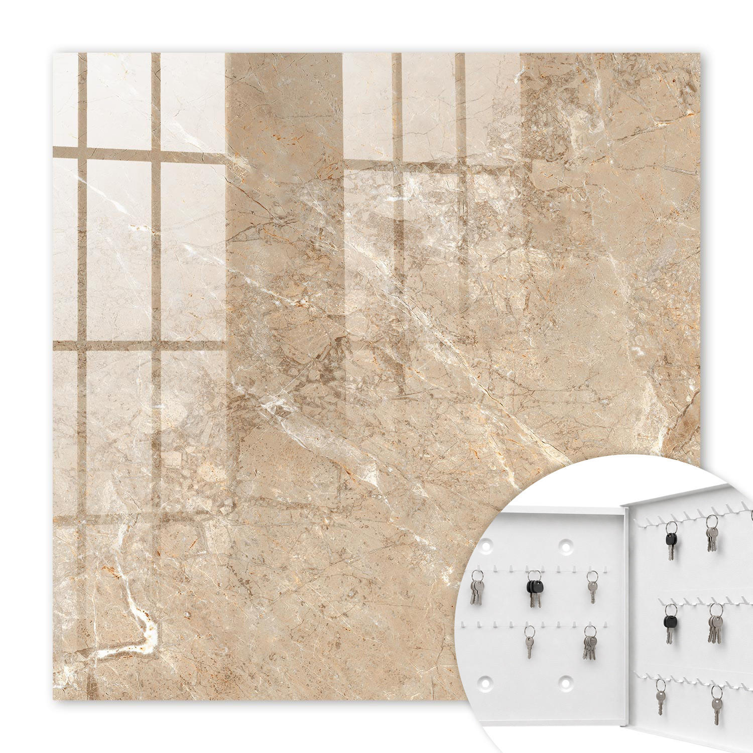 SCHLÜSSELBOX Weiß 30x30 cm – Türöffnung nach rechts - Marmormuster - Beige, Metall (30/30/5cm) - TULUP