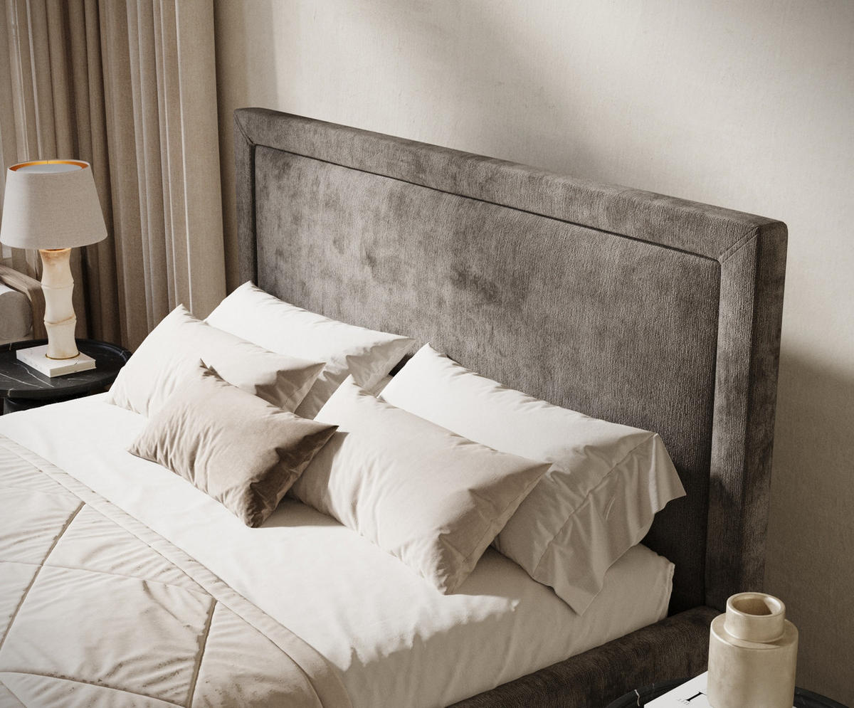 POLSTERBETT Ordina Grau Braun 120/200 cm im Chenille-Stoff - Graubraun/Naturfarben, Holz/Holzwerkstoff (120/200cm) - Maison de Reve