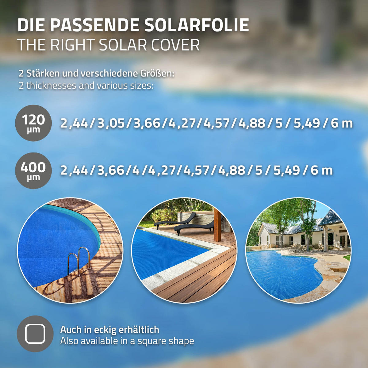 SOLÁRNÍ FÓLIE NA BAZÉN kulatá Ø 457 cm modrá 400 µm z PE vzduchových bublin - modrá, plast (457/457cm) - ECD-Germany