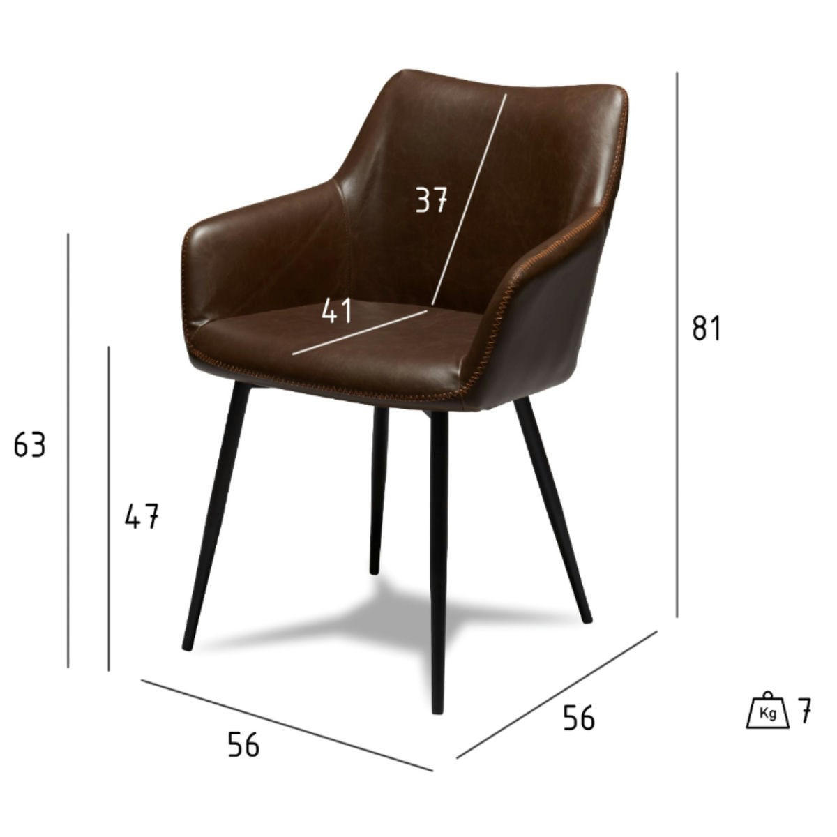 ARMLEHNSTUHL-SET 2 Stück in Kunstleder - Schwarz/Braun, Textil/Metall (56/81/56cm) - Furnhouse
