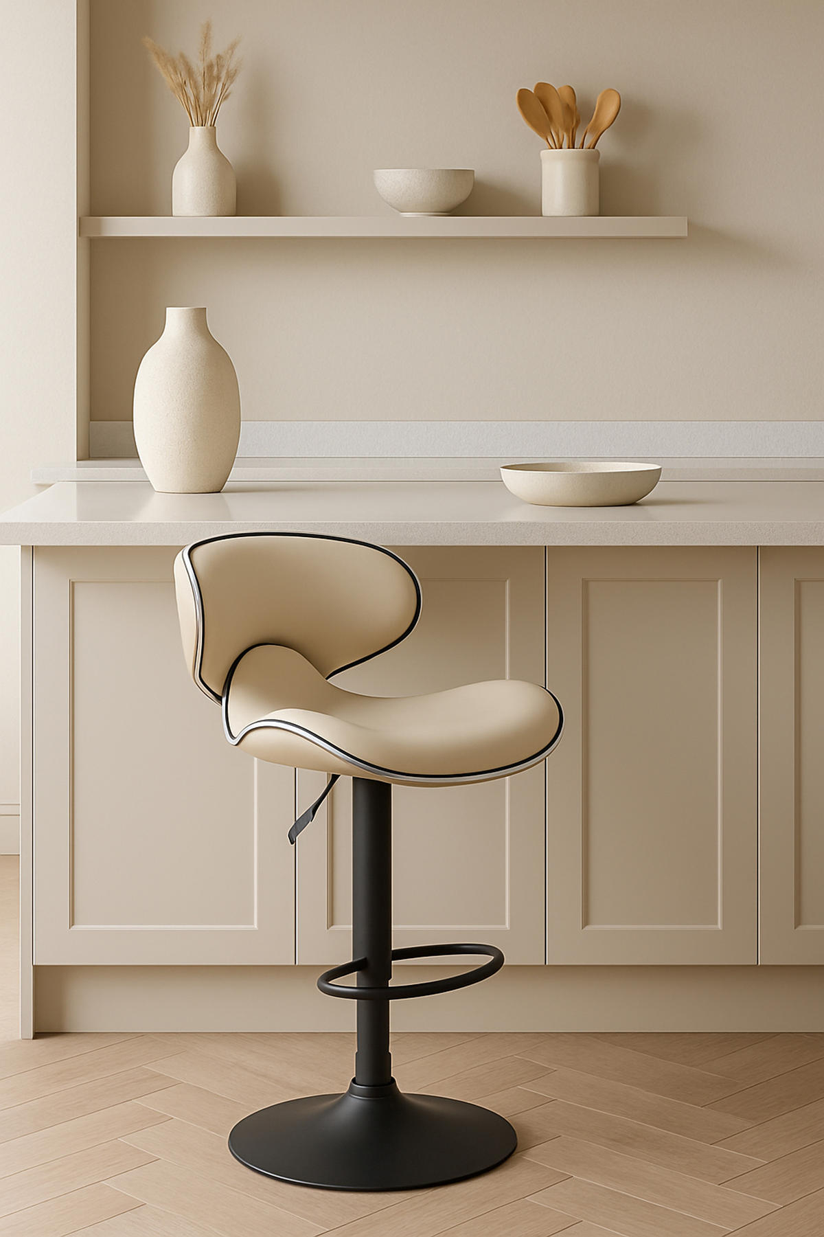 BARHOCKER 2er Set Las-Mallorcas Kunstleder schwarz creme - Creme/Schwarz, Kunststoff/Metall (46/108/49cm) - TPFLiving