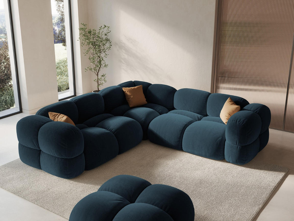 ECKSOFA Loretto aus Samt petrol 4 Sitzplätze - Petrol, Textil (250/250cm) - Cosmopolitan Design