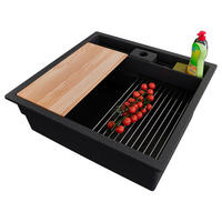 UNTERBAUSPÜLE GRANIT Bergen Pocket, 2-er set Anthrazit 56/54 cm 1 Becken + Ablauf-Set + Küchenzubehörset ab 60er Unterschrank - Chromfarben/Anthrazit, Kunststoff (56/20/54cm) - Primagran