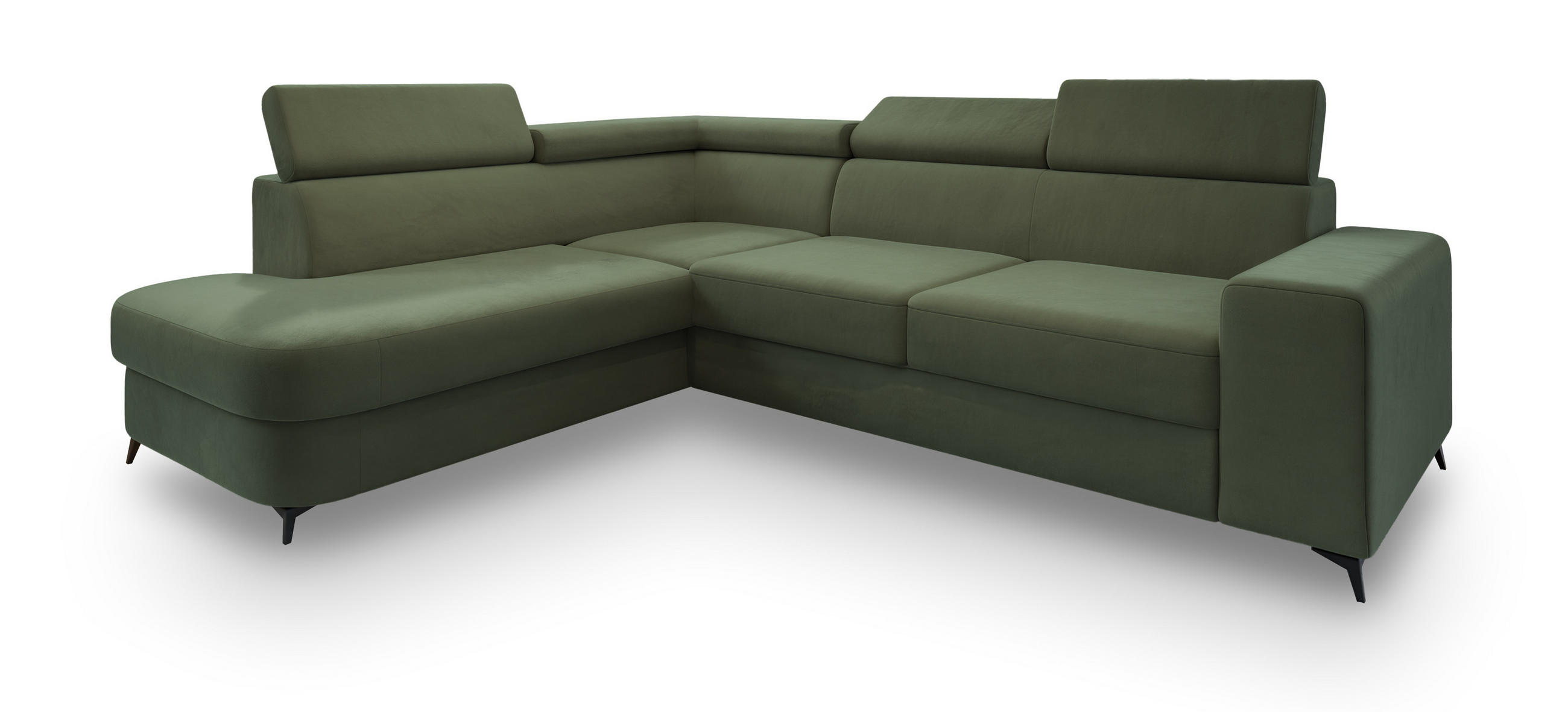 ECKSOFA ALVORO L-S Grün Velours-Stoff mit Schlaffunktion - Grün, Holz (253/190cm) - MASSENO