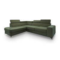 ECKSOFA ALVORO L-S Grün Velours-Stoff mit Schlaffunktion - Grün, Holz (253/190cm) - MASSENO