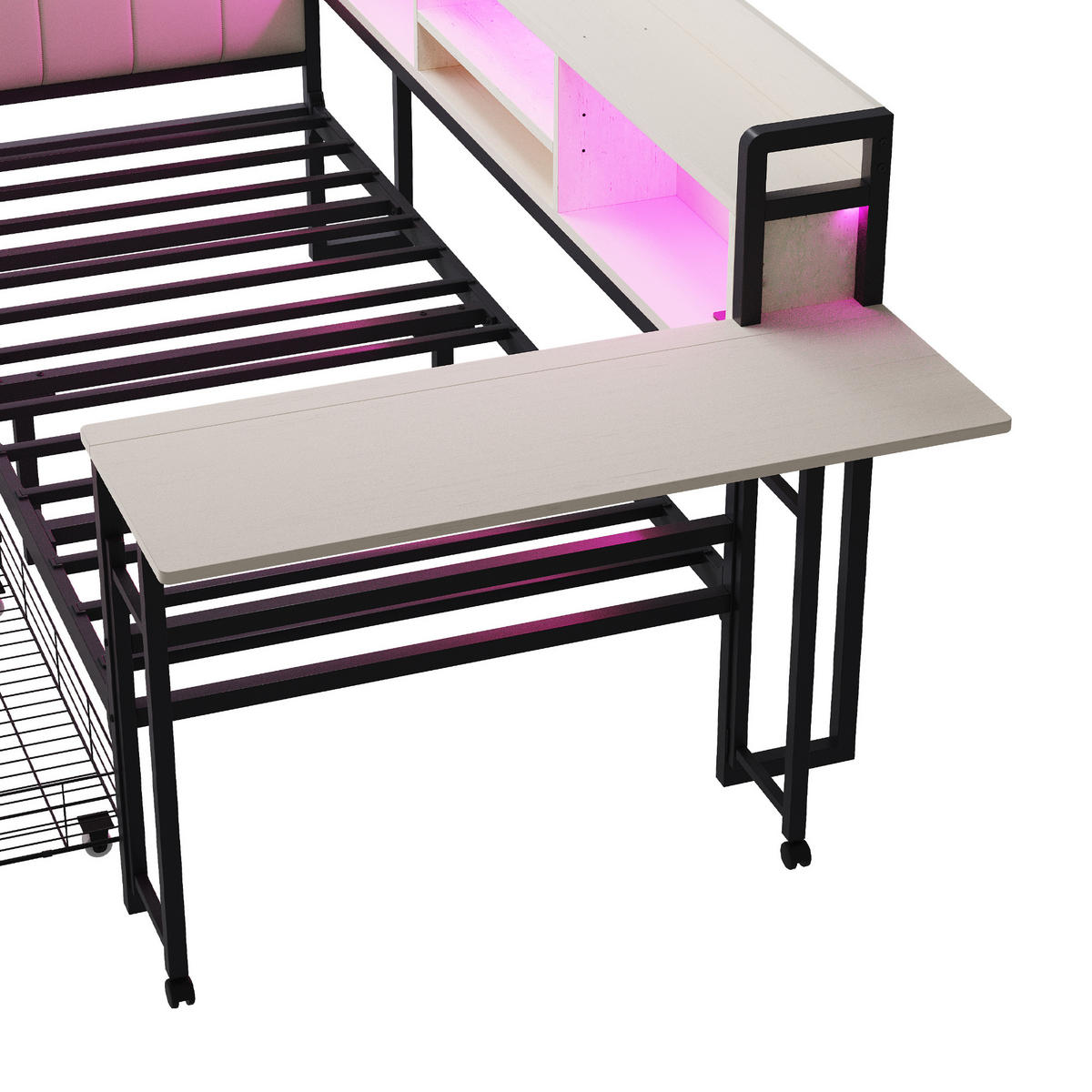 KINDERBETT 90/200 cm DE-01456, in Weiß, mit LED, Schreibtisch und Steckdose - Weiß, Metall (90/200cm) - ComfortXL