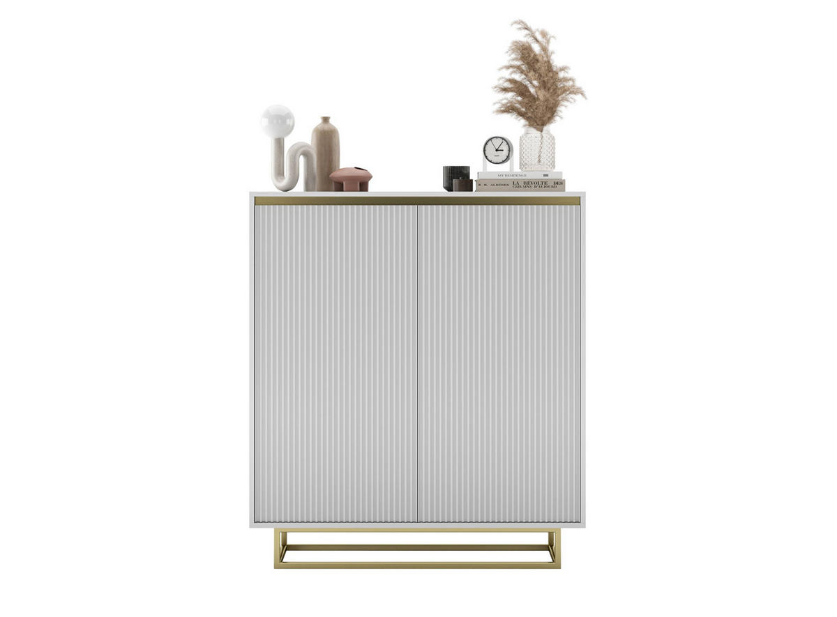 HIGHBOARD Selene 2D Weiß Matt 111 cm goldfarbener Rahmen - Goldfarben/Weiß, Holzwerkstoff/Metall (111/125/35cm) - Meble Lindner