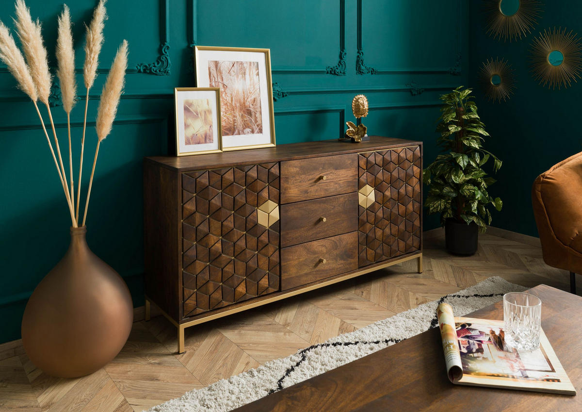 SIDEBOARD Mango 146x40x77 braun geölt DIAMOND #222 - Braun, Holz (146/77/40cm) - Massivmoebel24