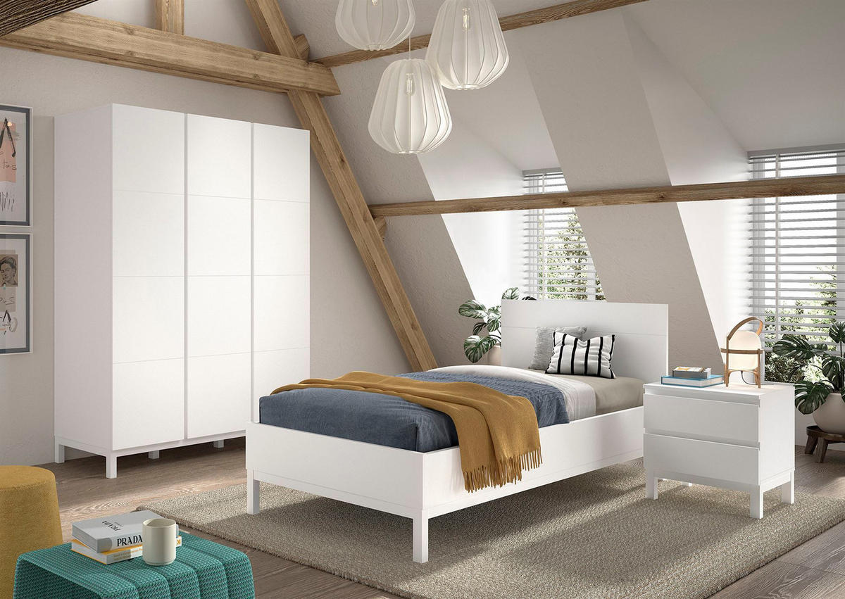KINDERZIMMER SET Keely Kiefer weiß Einzelbett Nachtkonsole Schrank - Weiß, Holz (58/196/149cm) - 58aufmkessel