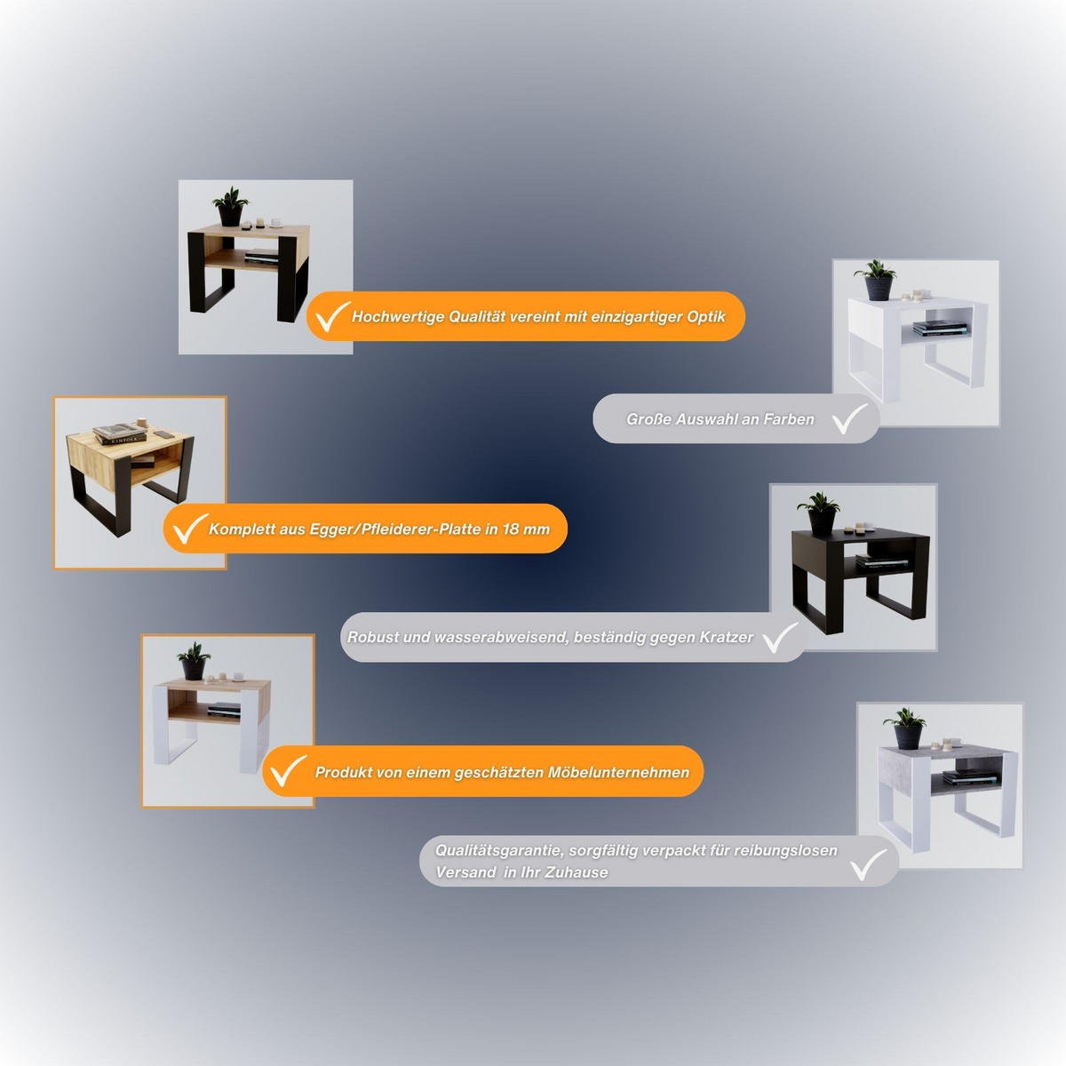 COUCHTISCH Karo65 65/45/53,6 - Dunkelgrau/Schwarz, Holzwerkstoff (53/65/45cm) - RAUMHIRSCH FURNITURE