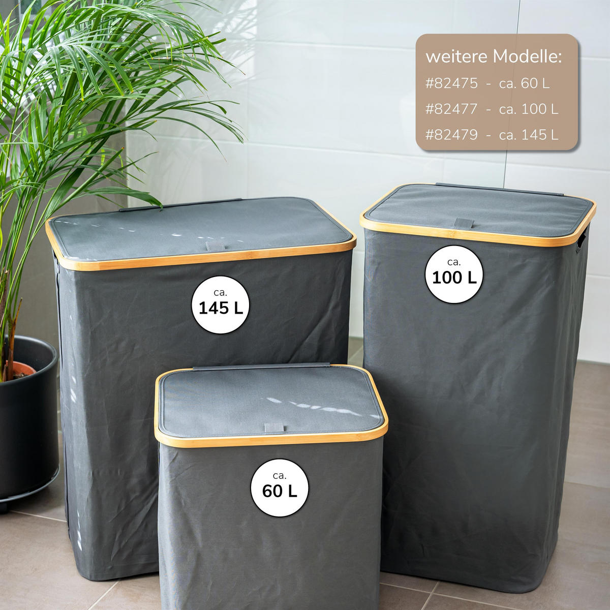 WÄSCHESAMMLER 60 Liter, grau - Grau, Textil (41/45.5/33cm) - bremermann