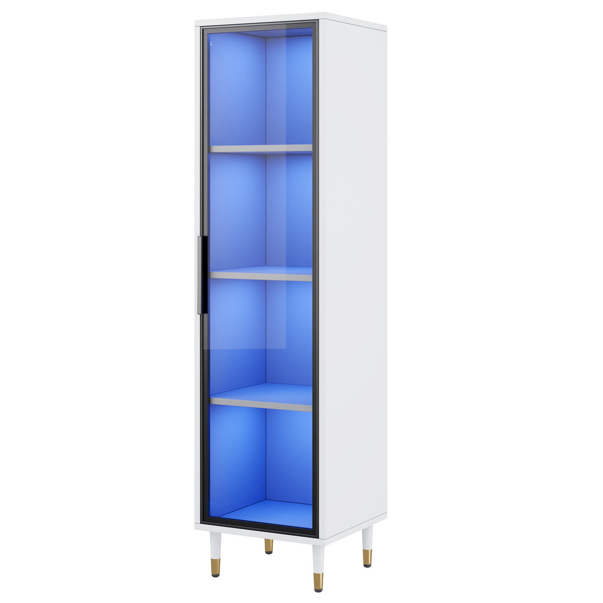 HIGHBOARD mit LED-Beleuchtung 40/40/170 cm in Weiß mit getönter Glastür - Weiß, Holzwerkstoff (40/170/40cm) - BEAOK