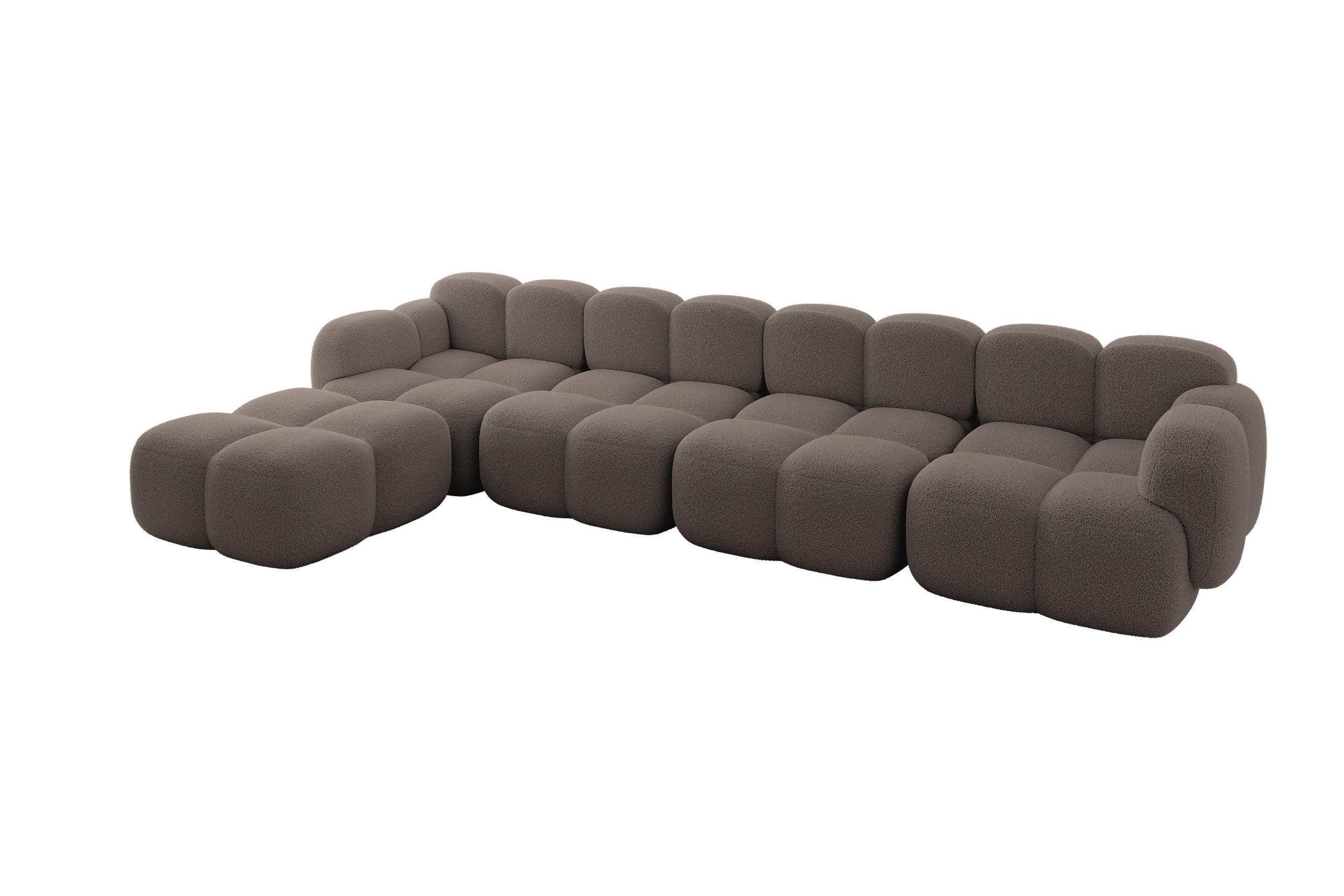ECKSOFA modulares Sofa Links Miko-L3 390x205x75 Braun Bouclé - Dunkelbraun/Schwarz, Holzwerkstoff/Kunststoff (390/205cm) - ALTDECOR