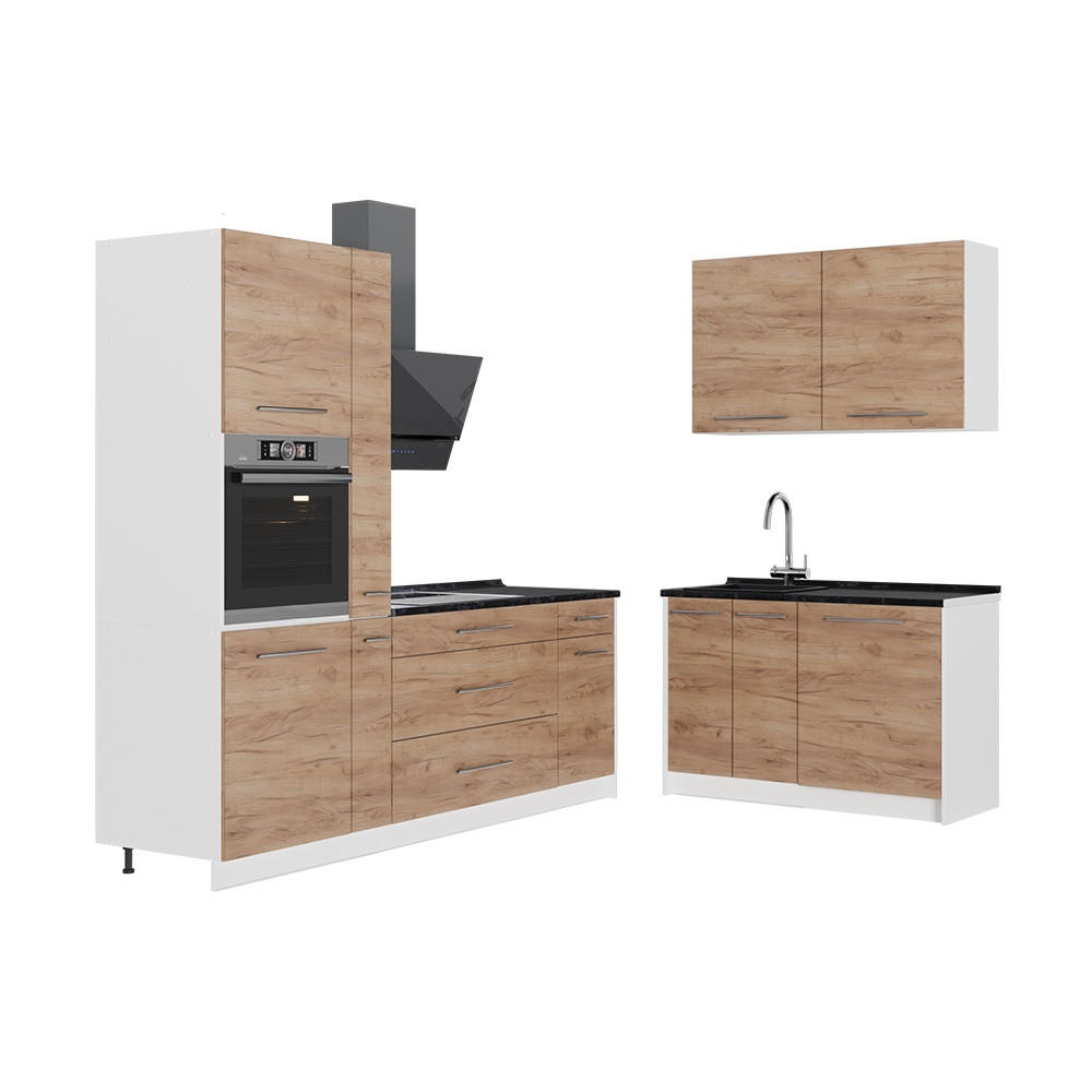 KÖK Fame-Line, Goldkraft ek/Vit, 220 x 120 cm, AP Antracit - Vit/Honungsek, Träbaserade material (220/206.8/60cm) - Vicco
