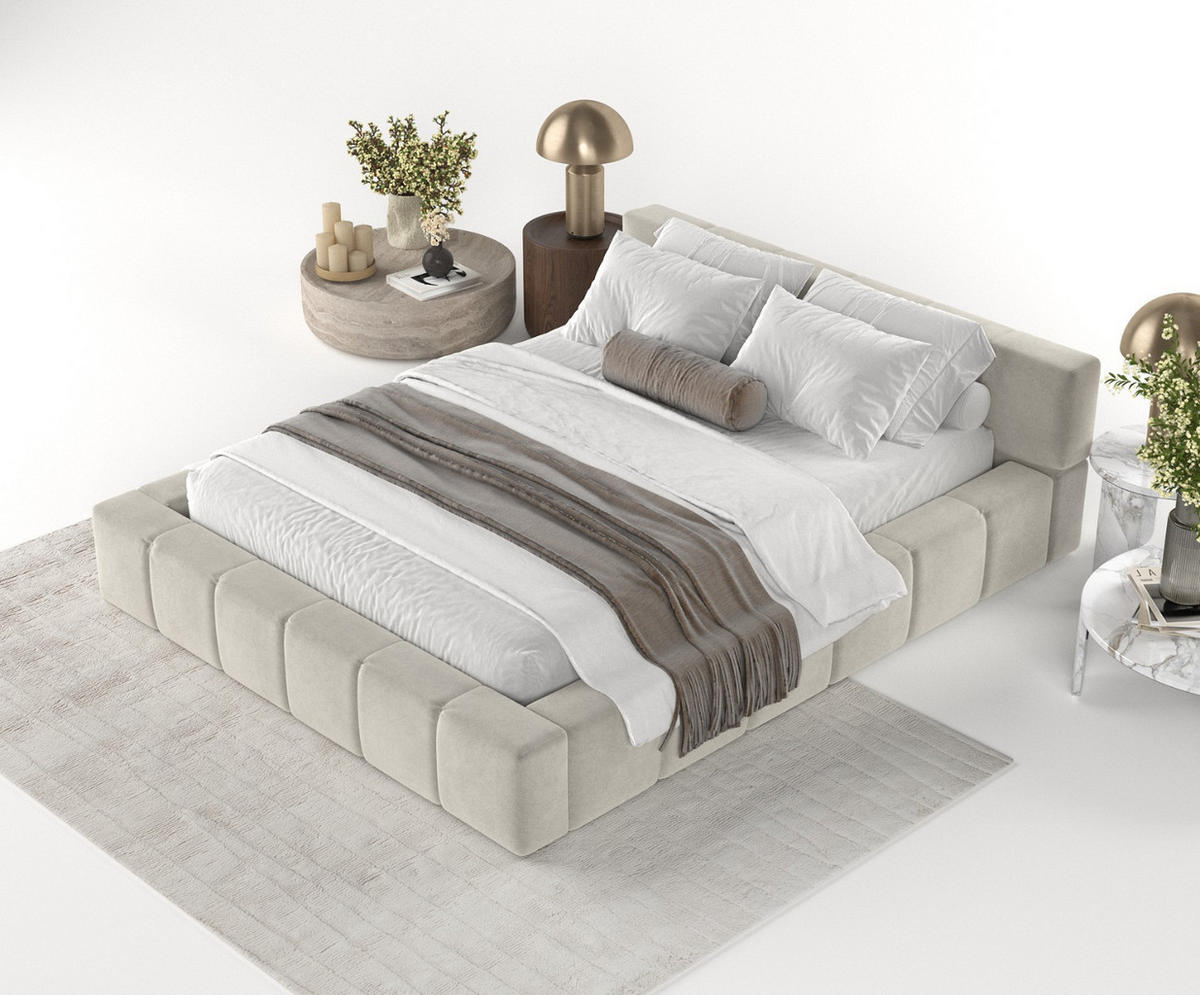 POLSTERBETT Milos mit Stauraum 160/200 cm Hellbeige im Terra NW Stoff - Beige/Schwarz, Holz/Holzwerkstoff (160/200cm) - AltaBeds