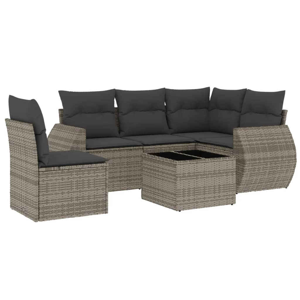 GARTEN-SOFAGARNITUR 6-TLG. Mit Kissen Grau Poly Rattan - Grau, Kunststoff - vidaXL