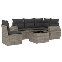 GARTEN-SOFAGARNITUR 6-TLG. Mit Kissen Grau Poly Rattan - Grau, Kunststoff - vidaXL