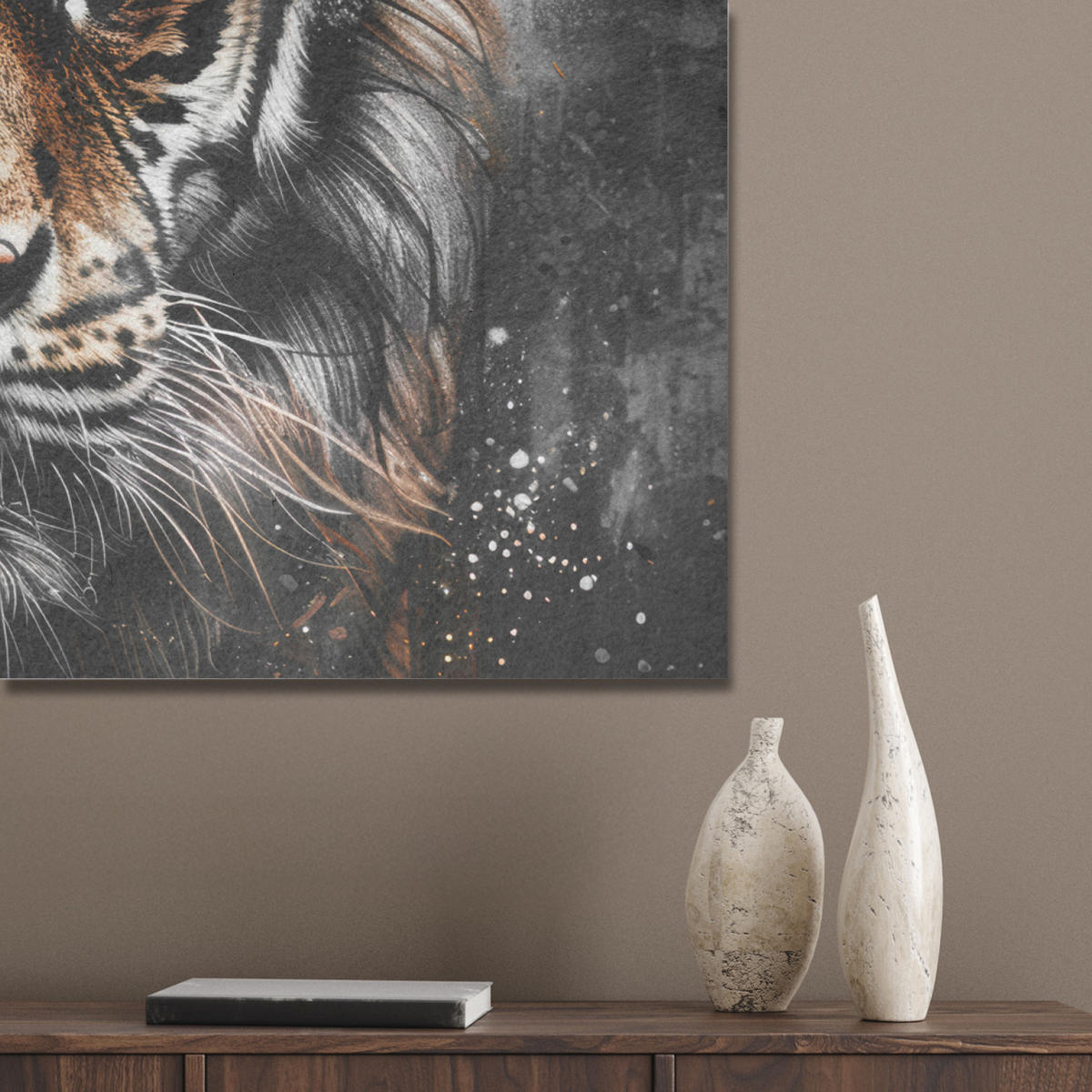 AKUSTIKPANEEL Tiger - Tiere - Porträt - Luxus - Schwarz 80x60 cm - Braun, Textil (80/0.9/60cm) - MuchoWow