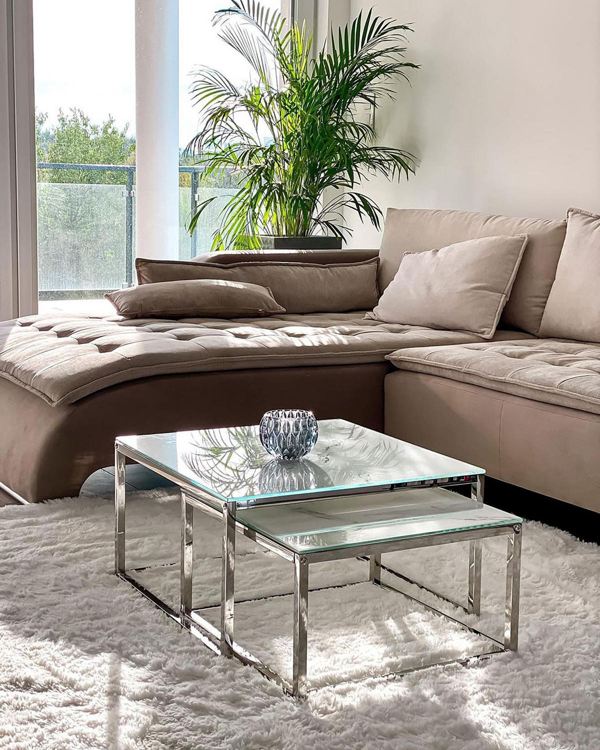 COUCHTISCH 2er-Set Quadratisch Weiß/Silber Brea - Weiß, Glas (60/60/35cm) - Beliani