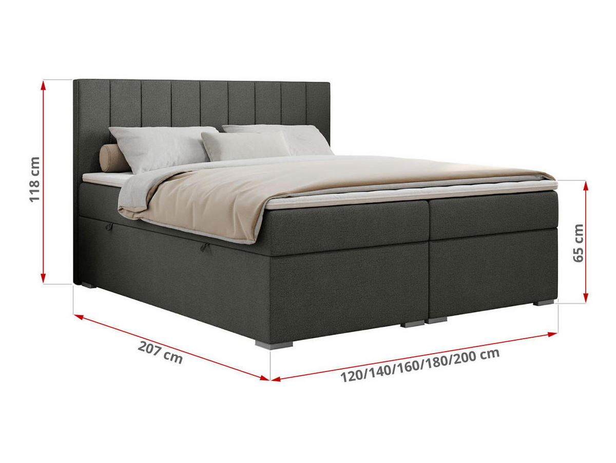 BOXBETT ALLY 200/200 Dunkelgrau Struktur - H3 - Dunkelgrau, Holz/Textil (200/200cm) - MKS