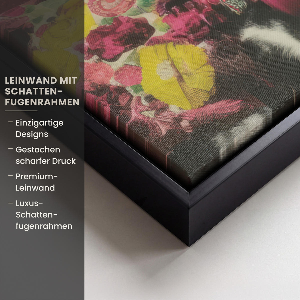 LEINWAND Bilder mit Rahmen - Frau - Katze - Blumen - Tasse - Retro - 70x50 - Magenta, Textil (70/50cm) - MuchoWow
