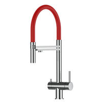 3-WEGE-KÜCHENARMATUR, Edelstahl Massiv aus Chirurgenstahl, Hochglanz und Rot, 2-Strahl-Brause - Rot, Metall (24/49/24cm) - VIZIO