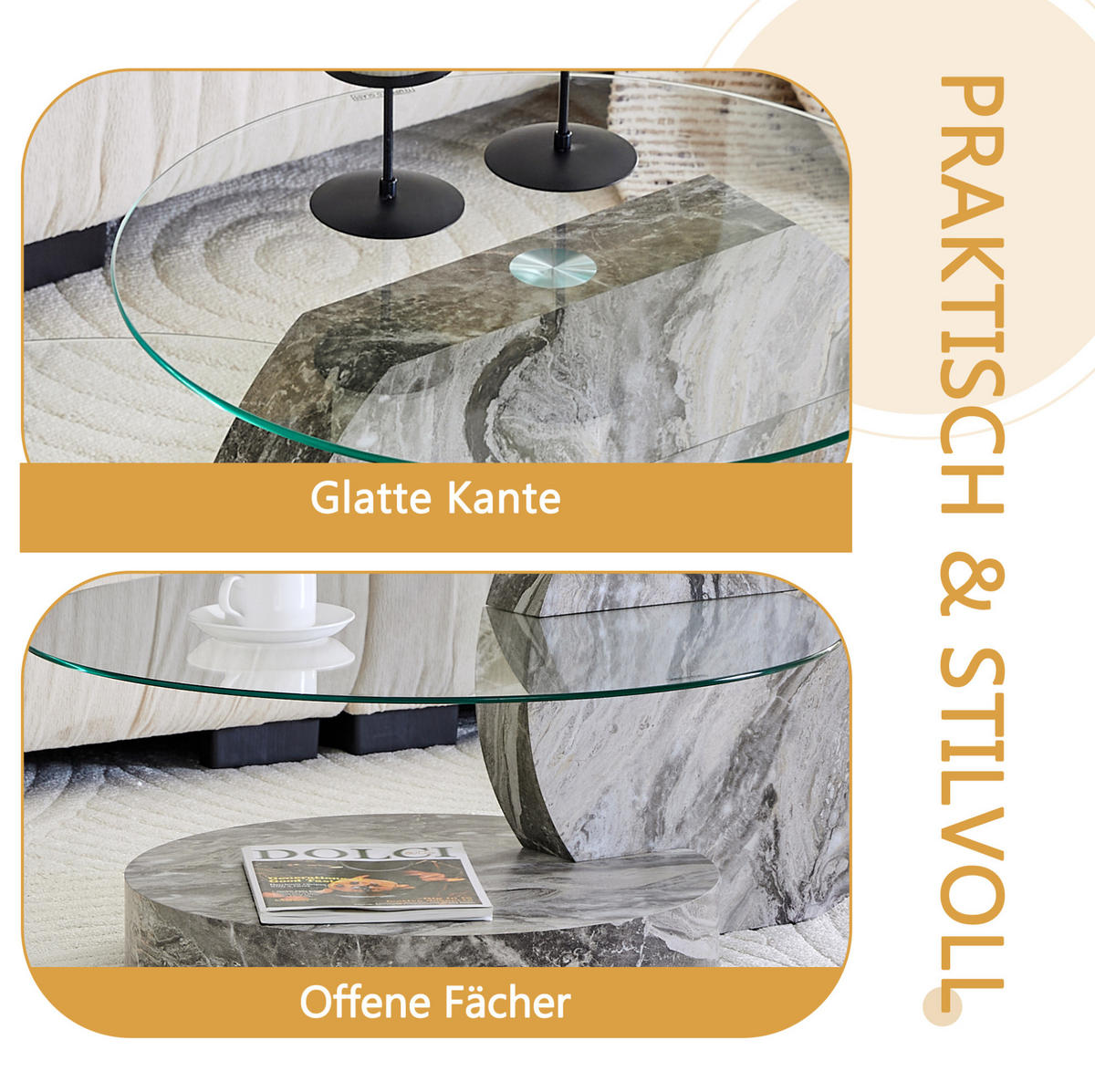 COUCHTISCH 70/50/8 cm grau/transparent aus MDF und Sicherheitsglas mit 2 Ebenen - Transparent, Holzwerkstoff (90/70/44cm) - OKMYHOME